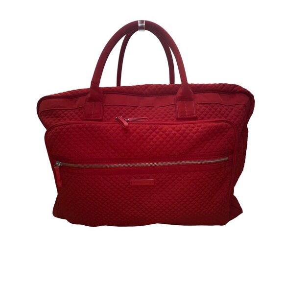 Vera Bradley Women’s Red Quilted With Front Zip Pocket Weekender Travel Bag - Picture 1 of 14